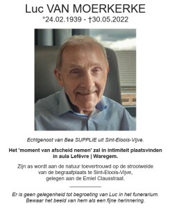 2022 overlijden Luc Van Moerkerke
